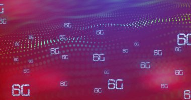 Noktalar üzerinde 6G metin resmi. Sosyal medya ve dijital arayüz konsepti dijital olarak oluşturuldu.