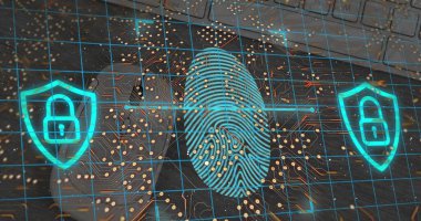 Mavi arkaplanda ızgara üzerinde ikili kodlama veri işleme resmi. Sosyal medya ve iletişim arayüzü kavramı dijital olarak oluşturulmuş görüntü.