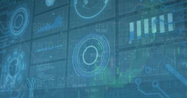 Siyah arkaplan üzerinde veri işleme resmi. küresel iş ve dijital arayüz kavramı dijital olarak oluşturulmuş görüntü.