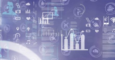 Mavi arkaplanda veri işleme resmi. küresel iş ve dijital arayüz kavramı dijital olarak oluşturulmuş görüntü.