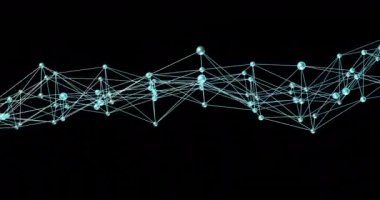 Siyah arkaplan üzerindeki bağlantı ağının animasyonu. küresel bağlantılar, veri işleme ve dijital arayüz konsepti dijital olarak oluşturulmuş video.