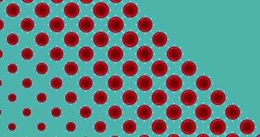 Yeşil arka planda kırmızı kan hücrelerinin canlandırılması. İnsan biyolojisi, organizma ve doğa konsepti dijital olarak oluşturulmuş video.