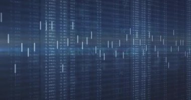 Gri arkaplanda mavi ışık ile grafik ve veri işleme animasyonu. Küresel iletişim, iş, veri ve dijital arayüz kavramı dijital olarak oluşturulmuş video.