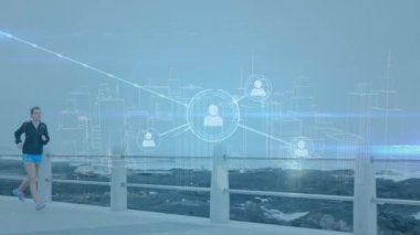 Kafkas kadın adayları üzerindeki simgelerle bağlantı ağının animasyonu. Dijital olarak oluşturulmuş küresel bağlantılar, veri işleme ve dijital arayüz kavramı.