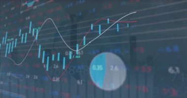 Siyah arkaplanda veri işleme üzerine grafiklerin animasyonu. Küresel iletişim, iş, veri ve dijital arayüz kavramı dijital olarak oluşturulmuş video.