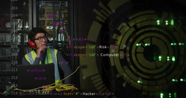 Animation Cyber Monday Text Data Processing Scope Scanning Asian Man — Vídeo de Stock