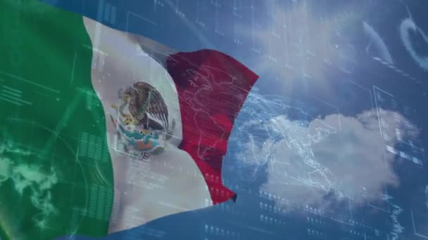 Animation Traitement Des Données Sur Drapeau Mexique Entreprise Mondiale Patriotisme — Video