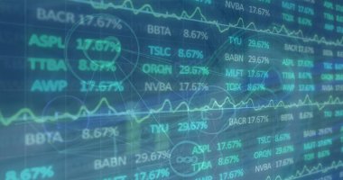 Mavi arkaplanda veri işleme resmi. küresel iş ve dijital arayüz kavramı dijital olarak oluşturulmuş görüntü.