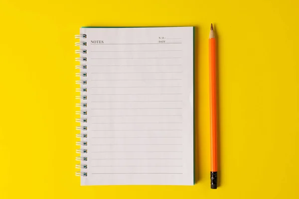 Composition Notebook Copy Space Pencil Yellow Surface School Equipment Tools — Stockfoto