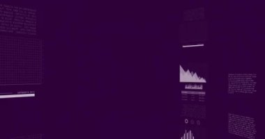 Mor zemin üzerinde veri işleme üzerinde ışık izlerinin animasyonu. Küresel iş, bilgisayar ve dijital arayüz kavramı dijital olarak oluşturulmuş video.