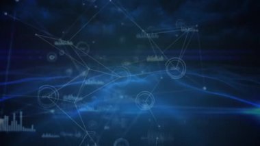 Siyah arkaplanda veri işleme ve bağlantı ağının animasyonu. Küresel iş, bilgisayar ve dijital arayüz kavramı dijital olarak oluşturulmuş video.