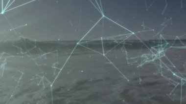 Deniz aşırı bağlantıların animasyonu. Dijital olarak oluşturulmuş küresel bağlantılar, bilgisayar ve dijital arayüz kavramı.