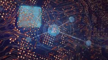 Mavi arkaplanda veri işleme animasyonu. küresel iş ve dijital arayüz kavramı dijital olarak oluşturulmuş video.