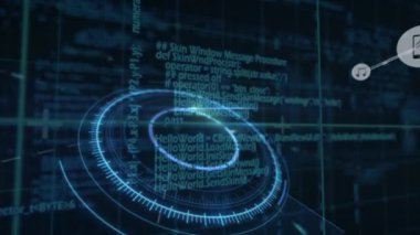Animation of globe with data processing and network of connections over black background. Global connections, computing and digital interface concept digitally generated video.
