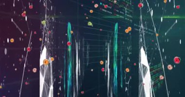 Karanlık arka planda bilgisayar devre kartının üzerinde veri işleme animasyonu. İletişim teknolojisi ve dijital arayüz konsepti dijital olarak oluşturuldu.