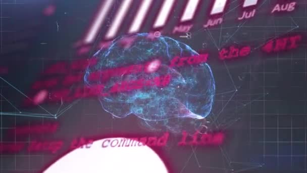 Animación Cerebro Gráficos Circuito Integrado Sobre Fondo Negro Seguridad Digital — Vídeos de Stock