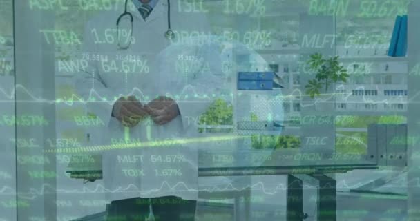 Animation Data Processing Caucasian Doctor Global Medicine Technology Data Processing — Wideo stockowe