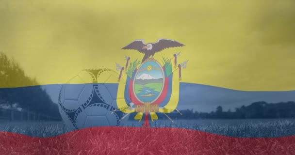 Animation Waving Flag Ecuador Football Ball World Cup Soccer Concept — Video Stock
