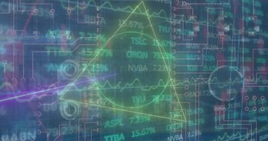 Mavi arkaplanda veri işleme resmi. küresel iş ve dijital arayüz kavramı dijital olarak oluşturulmuş görüntü.