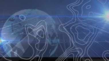 Güneş panelleri üzerinde beyaz çizgiler ve küre animasyonları. Dijital olarak oluşturulmuş küresel bağlantılar, bilgisayar ve dijital arayüz kavramı.