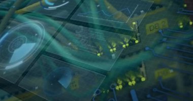 Farklı verilerle ekranda hareket eden saatin animasyonu. Küresel spor yarışması veri işleme kavramı dijital olarak oluşturulmuş video bağlantıları.