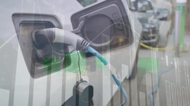 Animace Zpracování Dat Přes Nabíjecí Stanici Nabíjecí Stanice Pro Elektromobily — Stock video