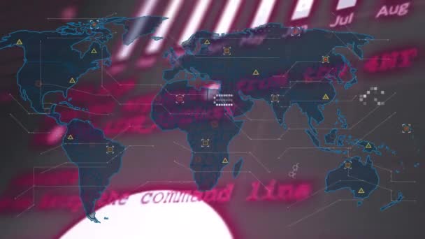 Animacja Mapy Świata Nad Przetwarzaniem Danych Czarnym Tle Koncepcja Globalnej — Wideo stockowe