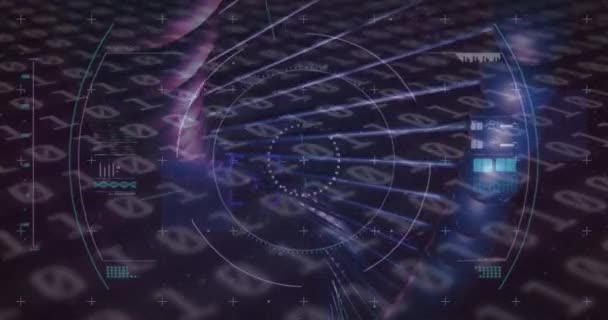 Animation Dna Rotating Glitch Binary Code Dark Violet Background Science — Vídeo de Stock