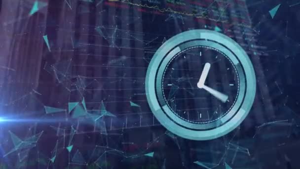 Animation Clock Moving Data Processing Black Background Global Business Computing — Stockvideo