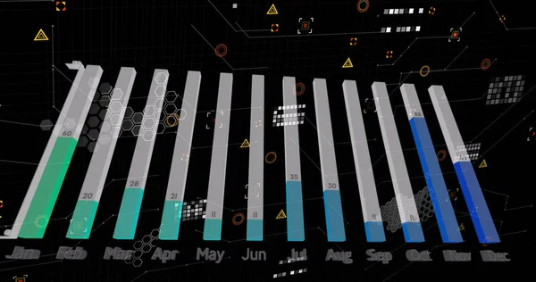 Image Data Processing Network Connections Black Background Global Technology Digital — 图库照片