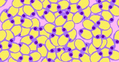 Animation of yellow and violet cells on pink background. Human biology, organism and nature concept digitally generated video.