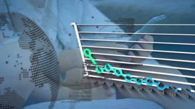 Animation of globe and data processing over caucasian girl using smartphone. Global business, computing and digital interface concept digitally generated video.