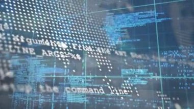 Finansal grafiklerin animasyonu, dünya haritası ve mavi ve siyah dijital alanda veri işleme. Veri işleme, küresel ağ, dijital arayüz ve teknoloji konsepti dijital olarak oluşturulmuş video.