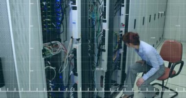 Animation of data processing over green grid. Global business finances connections and digital interface concept digitally generated video.