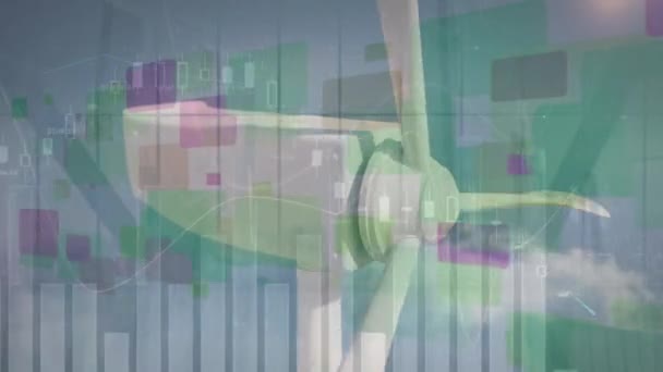 Animation Data Processing Windmill Green Energy Eco Power Produced Sustainable — Stock video