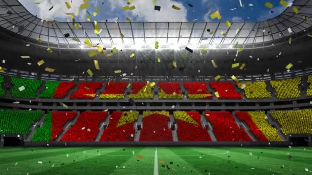 Анимация Флага Камеруна Конфетти Падающих Над Спортивным Стадионом Спорт Конкурс — стоковое видео