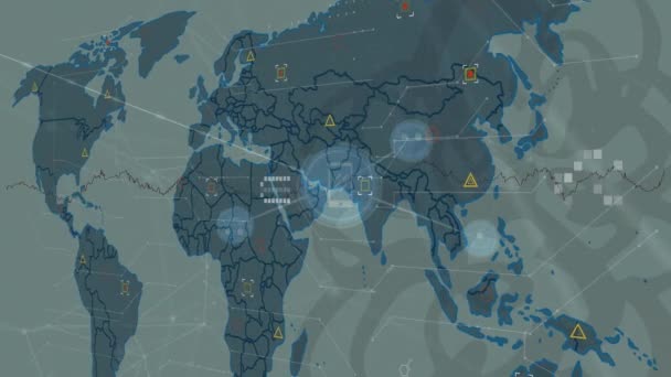 Animación Red Conexiones Sobre Mapa Del Mundo Conexiones Globales Procesamiento — Vídeo de stock