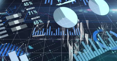 Izgara üzerinde istatistik kaydı ve veri işleme resmi. küresel iş, finans, veri işleme ve dijital arayüz kavramı dijital olarak oluşturuldu.