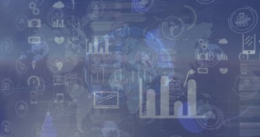 Dünya üzerindeki simgelerle bağlantı ağının resmi. Küresel bağlantılar, veri işleme ve dijital arayüz konsepti dijital olarak oluşturulmuş resim.