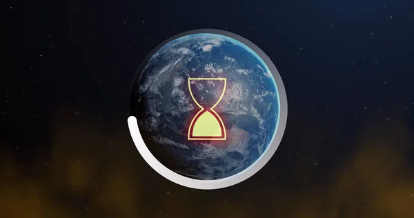 Image Loading Hourglass Circle Icon Globe Global Networks Data Processing —  Fotos de Stock