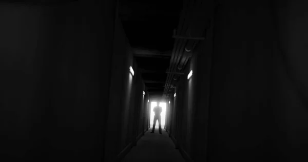 Image Man Silhouette Standing Dark Corridor Horror Fright Halloween Computer — ストック写真