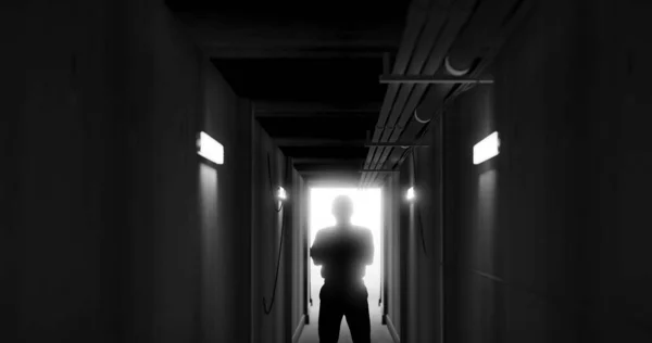 Image Man Silhouette Standing Dark Corridor Horror Fright Halloween Computer — 图库照片