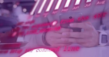 Animation of data processing with graph over diverse people paying with smartphone. Global finances, retail and digital interface concept digitally generated video.