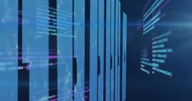 Siyah arkaplanda veri işleme ve şekillerin animasyonu. küresel iş ve dijital arayüz kavramı dijital olarak oluşturulmuş video.