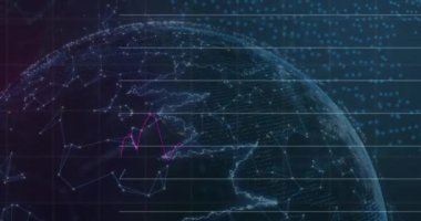 Siyah arkaplanda veri işleme ve küre animasyonu. küresel iş ve dijital arayüz kavramı dijital olarak oluşturulmuş video.