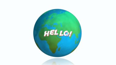 Animation of hello text over globe on white background. World hello day concept digitally generated video.