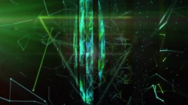 Animation of moving shapes and globe on black background. Global business and digital interface concept digitally generated video.