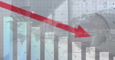 Ofiste veri işleme animasyonu. küresel iş ve dijital arayüz kavramı dijital olarak oluşturulmuş video.