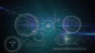 Kapsam taraması ve veri işleme üzerinden bağlantı ağının animasyonu. Küresel teknoloji, bilgisayar ve dijital arayüz kavramı dijital olarak oluşturulmuş video.