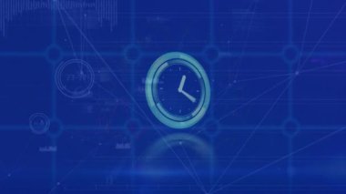 Mavi arkaplanda veri işleme animasyonu. küresel iş ve dijital arayüz kavramı dijital olarak oluşturulmuş video.